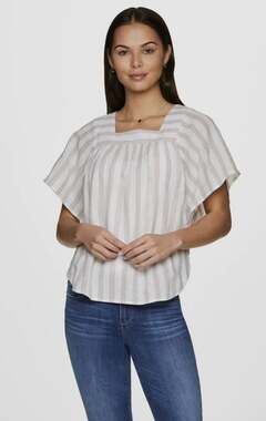 Beach Lunch Lounge Zoey Linen Cotton Blend Striped Flutter Wing Top